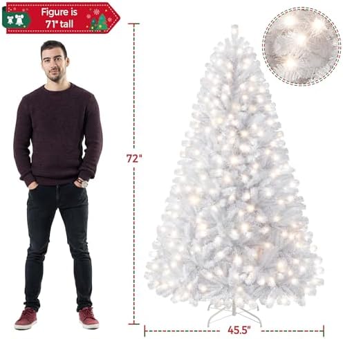 Yaheetech 6ft Pre-lit Christmas Tree with 300 Warm White Lights, White