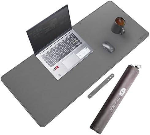 CENNBIE 35.5" x 16" Leather Desk Mat, Computer Mouse Pad for Office(Grey)
