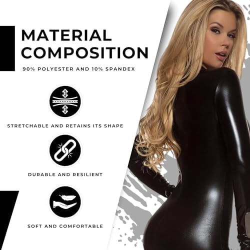 Forplay Women's Hot Metallic Zip Front Mock Neck Catsuit Bodysuit - Halloween Adult Costume US