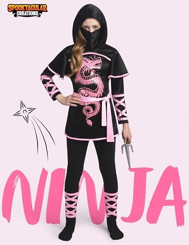 Spooktacular Creations Black and Red Ultimate Ninja Dragon Costume Set for kids, Girls, Halloween Dress Up