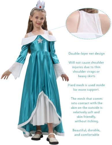 Girl Galaxy Princess Costume Kids Royal Cosplay Teal Dress Halloween Outfit