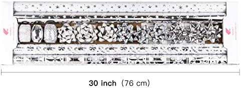 WRAPAHOLIC Silver Christmas Wrapping Paper Set - Silver Snowflakes and Candy Cane Holiday Collection with Metallic Foil Shine Wrapping Paper Bundle with Gift Bow & Ribbon & Tag & Sticker