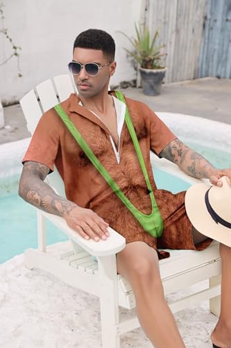 RAISEVERN Mens Romper Male Zipper Shorts Sleeve One Piece Bro Outfits