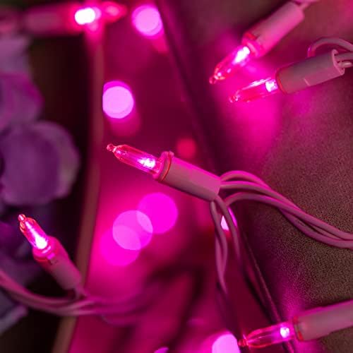 YULETIME 200 Pink LED Christmas Lights, 66 ft Brown Wire UL String Light