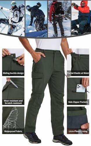 Men's Snow Pants Ski Softshell Warm Outdoor Fleece Lined Insulated Waterproof Winter Work Travel Hiking Pants