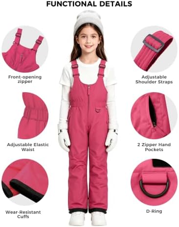 wantdo Girls Ski Pants Winter Snow Bibs Kids Insulated Snowboarding Overall