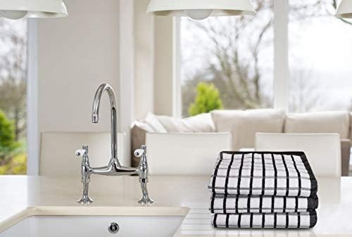 Urban Villa Kitchen Towels Black/White Set of 3 Terry Kitchen Towels 100% Cotton Ultra Soft Size 20X30 Inches Highly Absorbent Over Sized KitchenTowels with Hanging Loop KitchenTowels