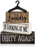 Moucuny 4 Pcs Farmhouse Laundry Room Decor and Accessories Stacked Blocks