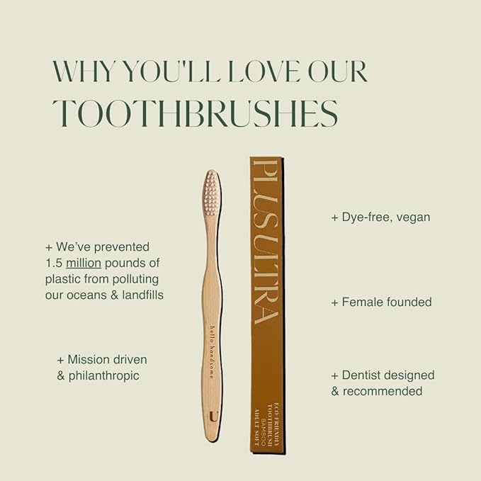 Biodegradable and Eco-Friendly Bamboo Toothbrush 12-Pack - BPA Free Soft Bristle - Dentist-Approved and All-Natural Toothbrush with Logo Etched on Handles by Plus Ultra