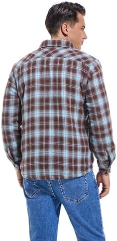 Men's Sherpa Cotton Flannel Shirt Jacket Plaid Button Coat Pocket