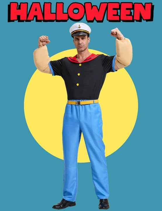 Cartoon Sailor Costume for Men, 7Pcs Deluxe Halloween Outfit Full Set