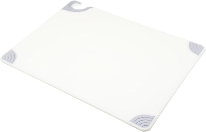 San Jamar Saf-T-Grip Cutting Board with Molded-in Ruler, Plastic Chopping Board for Kitchen, 18" x 24" x 0.5", 6 Count, White