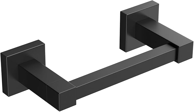 FORIOUS Toilet Paper Holder Wall Mount, Stainless Steel Rustproof Double Post Pivoting Tissue Roll Holder for Bathroom, Commercial Toilet Paper Dispenser (Matte Black, Square)