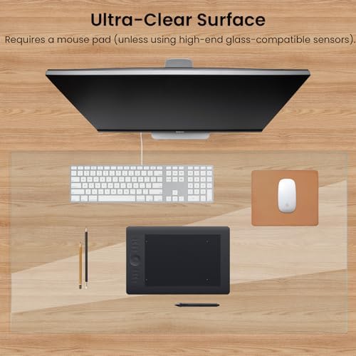 Tempered Glass Desk Pad with Beveled Edge, 32" x 20" Clear Office Desk Pad for Keyboard and Computer Monitor, Glass Desk Mat for Desktop Dry Erase