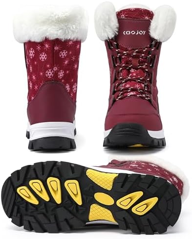 COOJOY Womens Waterproof Winter Snow Boots Warm Shoes Furry Mid Calf Lightweight Walking Hiking Booties