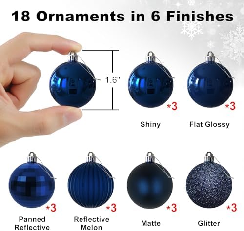 Navy Blue 1.6" Small Christmas Balls Christmas Tree Decoration Ornaments Shatterproof Hanging Balls for Birthday Halloween Holiday Wedding Decorations Set of 18pcs