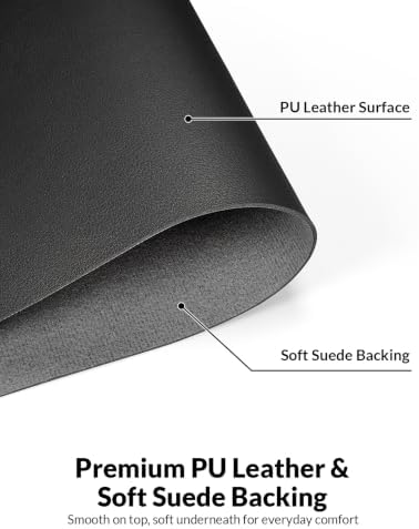 Leather Desk Mat 36" x 17", Black PU Leather Desk Pad Protector