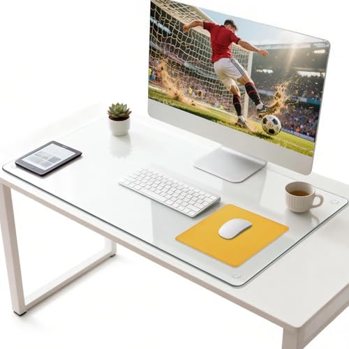 Tempered Glass Desk Pad to Protect Desk,Clear Office Desk Pad for Keyboard and Computer Monitor,Glass Desk Mat for Desktop Dry Erase,18 x 24 inch