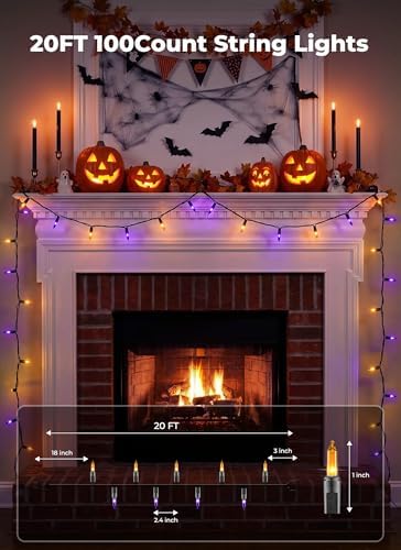 Minetom Halloween String Lights Orange & Purple 100 Count 20 Feet