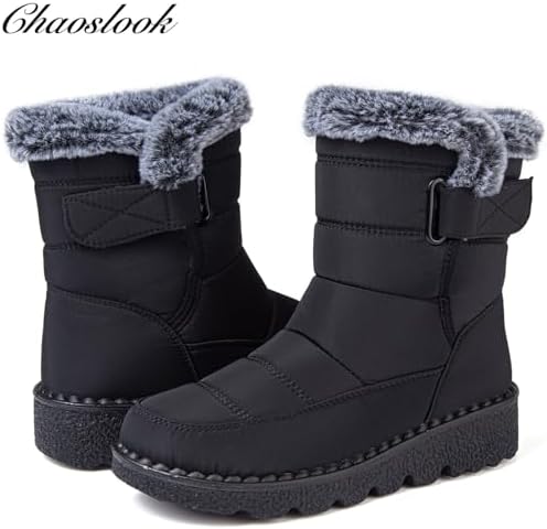 Womens Snow Boots Leather Winter Warm Boots Platform Ankle Booties