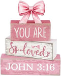 Lineshading 4 Pcs Pink Bow Decor Christian Table Decor Wooden Block Signs