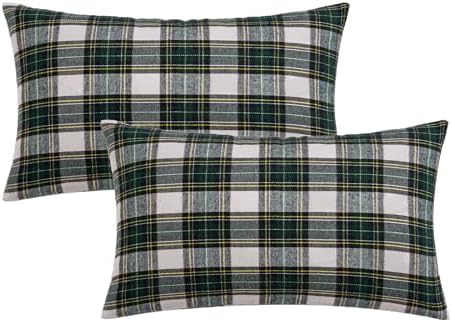 MIULEE Christmas Plaid Pillow Covers Scottish Tartan 12x20 Green and White