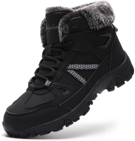 Littleplum Womens Snow Boots - Warm Fur Line Anti Slip Winter Short Boots Comfortable Lace Up Ankle Booties for Outdoor Hiking