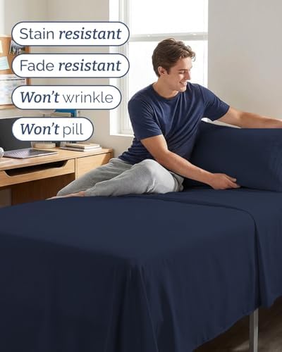 Twin XL Size 3 Piece Sheet Set - Breathable & Cooling Sheets - Navy Blue
