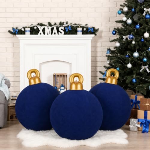 Jetec 3 Pcs 32 Inch Giant Navy Blue Velvet Christmas Inflatable Balls