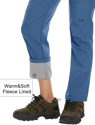 MAGCOMSEN Women's Fleece Lined Waterproof Insulated Snow Ski Pants Winter Warm Hiking Pants Outdoor Softshell