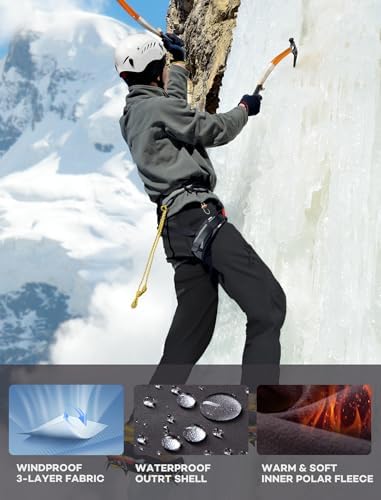 Stlight Mens Snow Ski Water Repellent Softshell Pants for Winter Hiking Fleece Lined Bottom Leg Zipper with 6 Zip Pockets