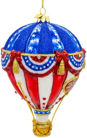 Kurt Adler Bellissimo Glass Red, White & Blue Hot Air Balloon Ornament
