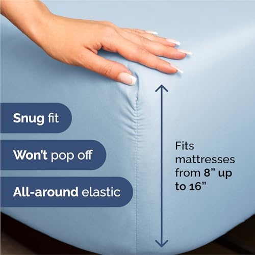 Split King Size 5 Piece Sheet Set - Comfy Breathable & Cooling - Light Blue