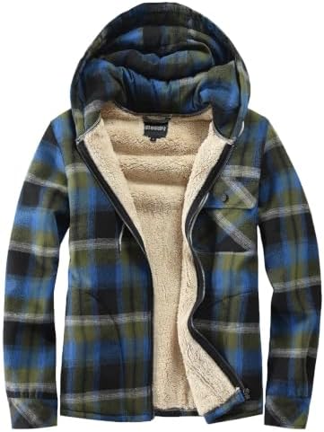 Elesuit Men's Full Zip Fleece Flannel Jacket Shirt Plaid Cotton Hoodie Coat
