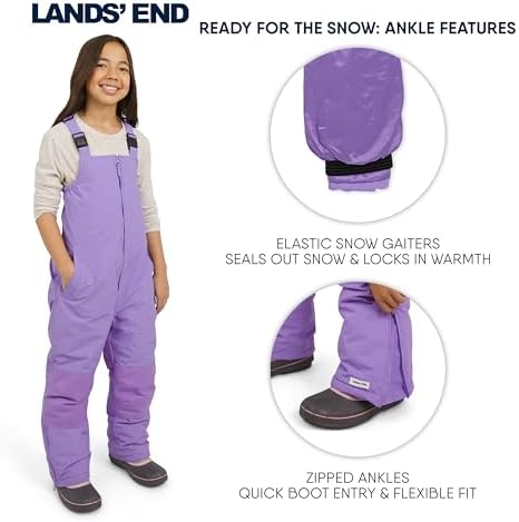 Lands' End Unisex Kids Squall Waterproof Adjustable Insulated Iron Knee Snow Bib Overalls