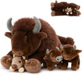 MorisMos Bison Stuffed Animal, 18inch Mommy Bison with 3 Babies