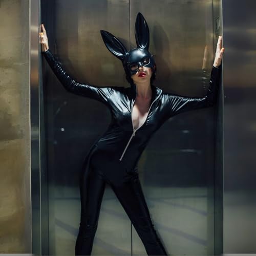 Leg Avenue Women's Wet Look Zipper Front Catsuit Sexy Halloween Costume
