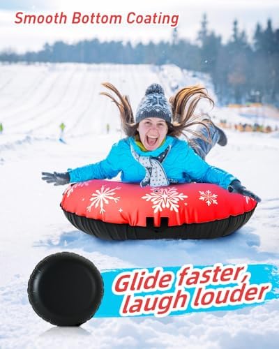 42" Heavy Duty Snow Tube 1/2 Pack with Premium Canvas Cover for Kids Ages 13+ Adults, Inflatable Snow Tube Sled with Thickened Bottom Tow Strap Repair Kit, Outdoor Winter for Sledding