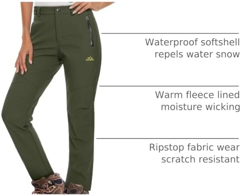 MAGCOMSEN Women's Fleece Lined Waterproof Insulated Snow Ski Pants Winter Warm Hiking Pants Outdoor Softshell