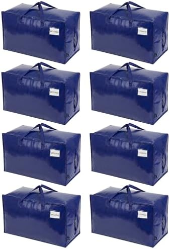 VENO 8 Pack Extra Large Heavy Duty Moving Bags with Wide Opening & Reinforced Handles, Reusable Storage Tote Bags with Strong Zippers for Clothes, College Dorm Essentials & Moving Supplies