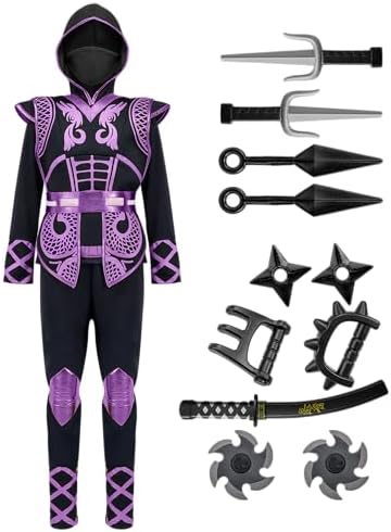Spooktacular Creations Purple Ninja Costume Set, Ninja Jumpsuit with Foam Accessories for Kids, Toddler Halloween Outfit for Ideas Cosplay Party (Medium, 8-10 yrs)