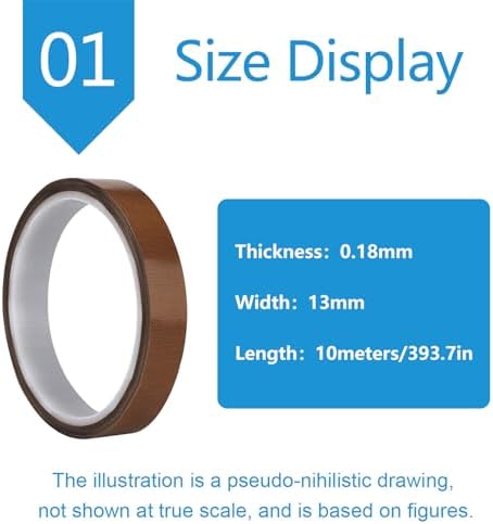 PTFE Heat Resistant Tape Self-Adhesive PTFE Teflon Fabric Tape Suitable for Industrial Repair, Thickness 0.18Mm,Width：13mm