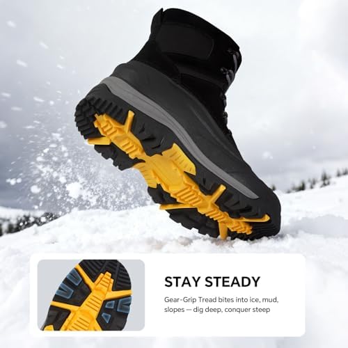 Men's Snow Boots, Waterproof Leather Winter Boots for Men