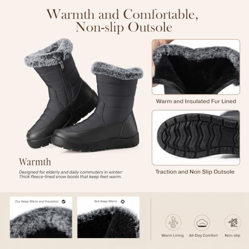 SHIBEVER Women Winter Snow Boots: Waterproof Fur Insulated Warm Ankle Boot