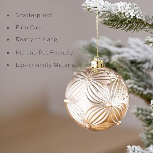 DecobyHannah 60ct White Gold Christmas Ornaments Set for Tree Decorations