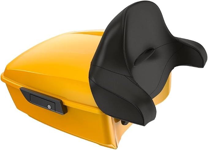 Advanblack Road Glide Tour Trunk Pack Hightail Yellow Pearl King Tour Trunk Pack Luggage +Wrap-Around Backrest Pad for '97-'25 Harley Touring Road King Street Glide Electra Glide CVO models