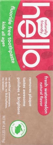 hello Fresh Watermelon Fluoride Free Kids Toothpaste, 4.2 Oz Tube (Pack of 12)