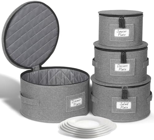 Kukikan China Storage Container, Hard Shell for Moving, 4 Pack Dish Storage