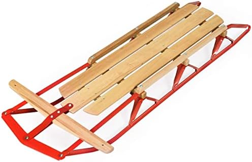 GLACER Wooden Sled, 54 Inches Snow Slider w/Metal Runners & Steering Bar, Sleigh Toboggan Pull Sled for Kids & Adults, Steel & Wood