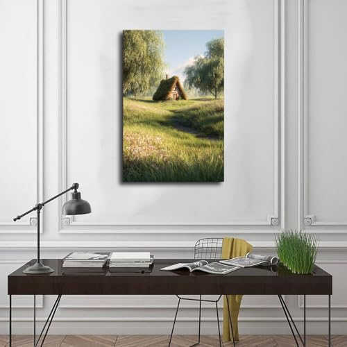 JDBeehpy Thatched Cottage Wildflower Meadow Wall Prints Unframed 12x18inch
